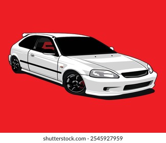 Vector de la ilustración del Vector gráfico del concepto del diseño del coche con el fondo rojo.