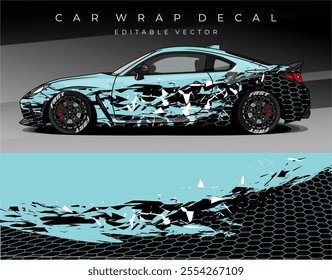 Illustration Vector of Car wrap decal . Livery car design abstract template mockup editable vector. Suitable for racing, rally or daily use