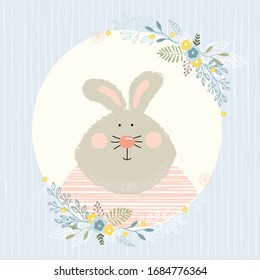 Illustration vector card with a cute Bunny, children's hand drawing