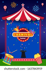 Illustration vector of carnival party design with tent frame and element