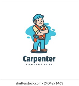 Estilo de logotipo de caricaturas del carpintero del vector de ilustración.