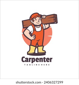 Illustration Vector Carpenter Wood Cartoon Logo Style.