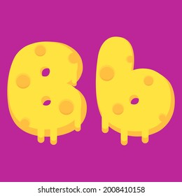Illustration vector cartoon of "B" alphabet letter in the shape of melty cheese. Cartoon simple modern design. Suitable for design of food and kids product