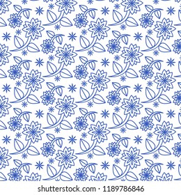 Illustration vector cartoon blue line chrysanthemum flower of traditional Chinese pattern on white ceramic