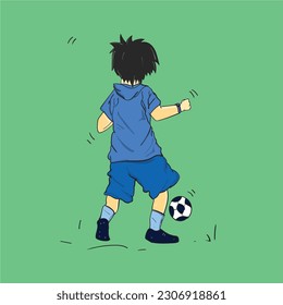 illustration vector cartoon of a boy playing soccer football 