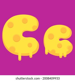 Illustration vector cartoon of "C" alphabet letter in the shape of melty cheese. Cartoon simple modern design. Suitable for design of food and kids product