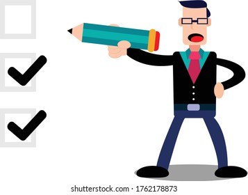 Illustration vector  cartoon character of businessman checklist