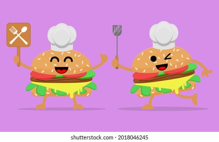 Illustration vector cartoon character of cute hamburger funny expression. Suitable for design of food and kids product.