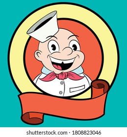 Chef de dibujos animados vectoriales de ilustración con estilo retro vintage y cinta