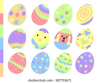 Illustration vector lot of cartoon colorful paint eggs on happy Easter theme.