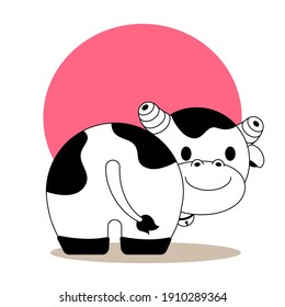 Illustration vector cartoon of cow or ox with round shaped for logo icon sticker or label tag design on farm products.