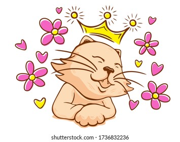 Illustration, vector, cartoon, cute cat is smiling happily