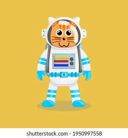 Illustration vector cartoon of cute cat with astronaut costume. Childish cartoon design suitable for product design of children's books, t-shirt, greeting cards etc