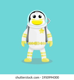Illustration vector cartoon of cute penguin with astronaut costume. Childish cartoon design suitable for product design of children's books, t-shirt, greeting cards etc