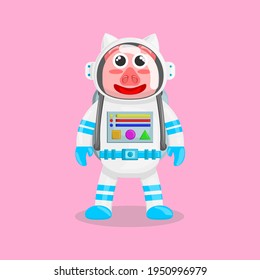 Illustration vector cartoon of cute pig with astronaut costume. Childish cartoon design suitable for product design of children's books, t-shirt, greeting cards etc