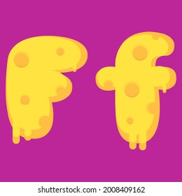 Illustration vector cartoon of "F" alphabet letter in the shape of melty cheese. Cartoon simple modern design. Suitable for design of food and kids product
