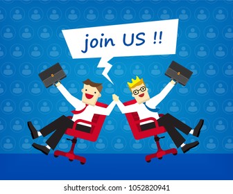 Illustration vector cartoon flat of employee sitting in office chair as find job or search career as concept