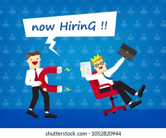 Illustration vector cartoon flat of employee sitting in office chair as find job or search career as concept