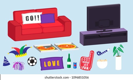 Illustration vector cartoon flat isolated of couch couple seat and food