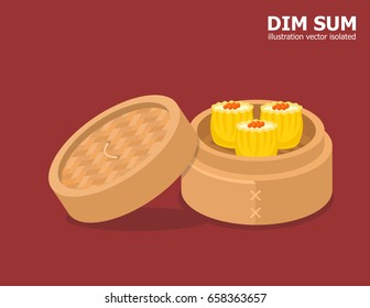 illustration vector cartoon flat style of Chinese food dim sum on bamboo plate.