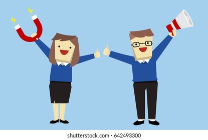 illustration vector cartoon flat young people character of success on social media marketing concept.