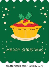 Illustration vector cartoon food of traditional star shaped mince pie or mincemeat on white plate on green background on merry christmas party season.