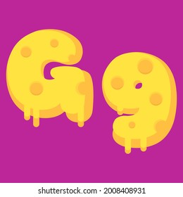 Illustration vector cartoon of "G" alphabet letter in the shape of melty cheese. Cartoon simple modern design. Suitable for design of food and kids product