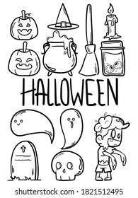 Illustration Vektorgrafik von Halloween Element Doodle Set. Handgezeichnet.