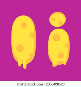 Dibujo vectorial de ilustración de la letra del alfabeto "I" en forma de queso fundido. Dibujo de diseño moderno y sencillo. Adecuado para el diseño de alimentos y productos infantiles