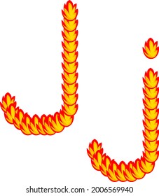 Dibujo vectorial de ilustración de la letra del alfabeto "J" en forma de fuego caliente. Dibujo de diseño moderno