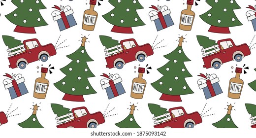 Illustration vector cartoon line of Christmas objects set isolated on white background pattern