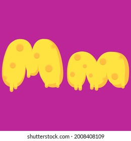 Illustration vector cartoon of "M" alphabet letter in the shape of melty cheese. Cartoon simple modern design. Suitable for design of food and kids product