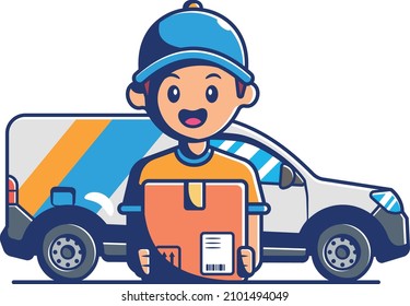 illustration vector cartoon man work service vehicle person transportation