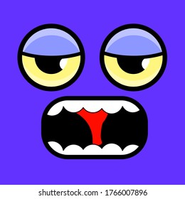 illustration vector of cartoon monster face on blue background. kids theme . perfect for any design.