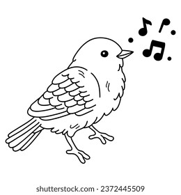 illustration of vector cartoon outline bird singing