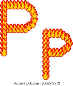 Illustration vector cartoon of "P" alphabet letter in the shape of hot fire. Cartoon simple modern design