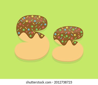 Illustration vector cartoon of "S" alphabet letter in the shape of sweet chocolate donut. Cartoon simple modern design. Suitable for design of food and kids product