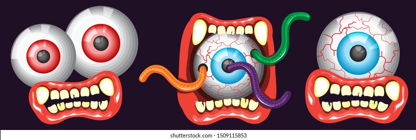 illustration vector cartoon of spooky face made of Halloween jelly or candy concept for invitation decoration card