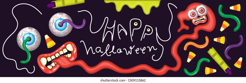 illustration vector cartoon of spooky face made of Halloween jelly or candy concept for invitation decoration card