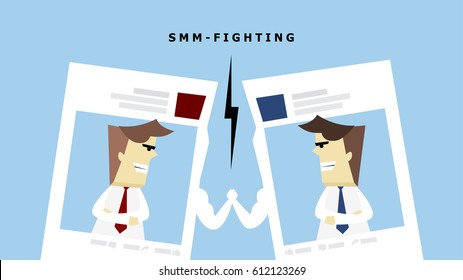 Illustration vector cartoon style fighting of on social media marketing as concept.