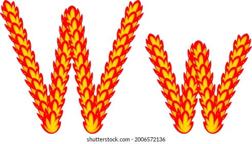 Dibujo vectorial de ilustración de letra "W" en forma de fuego caliente. Dibujo de diseño moderno