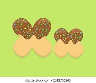 Illustration vector cartoon of "X" alphabet letter in the shape of sweet chocolate donut. Cartoon simple modern design. Suitable for design of food and kids product