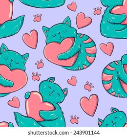  illustration vector Cat cute pet art pattern, seamless.