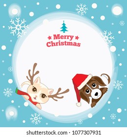Illustration vector of  cat and dog for merry christmas in the snow.