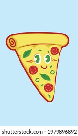 Illustration vector Character fluffy Pizza with smile and eyes for fast food applications, commercial disclosures for businesses and food industry, restauranty, food truck and pizzeria
