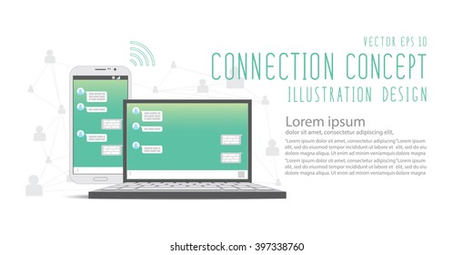 Illustration vector chat with social network application by mobile phone and laptop to contacts vector.