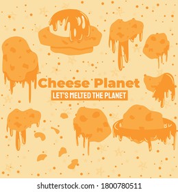 Illustration Vector of cheesy planet with orange background