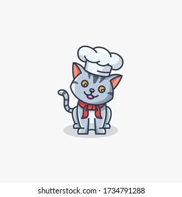 Illustration Vector Chef Cat Sitting Cute Carton Style