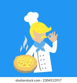 Illustration Vector of Chef Cooking Pizza. Perfect for your image of cooking pizza class or your pizza restaurant promotion.