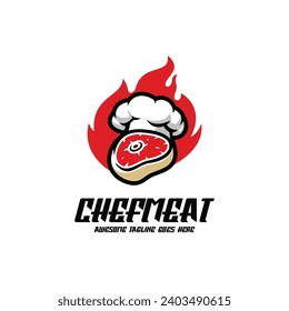 Illustration Vector Chef Meat Mascot  Cartoon Logo Style.